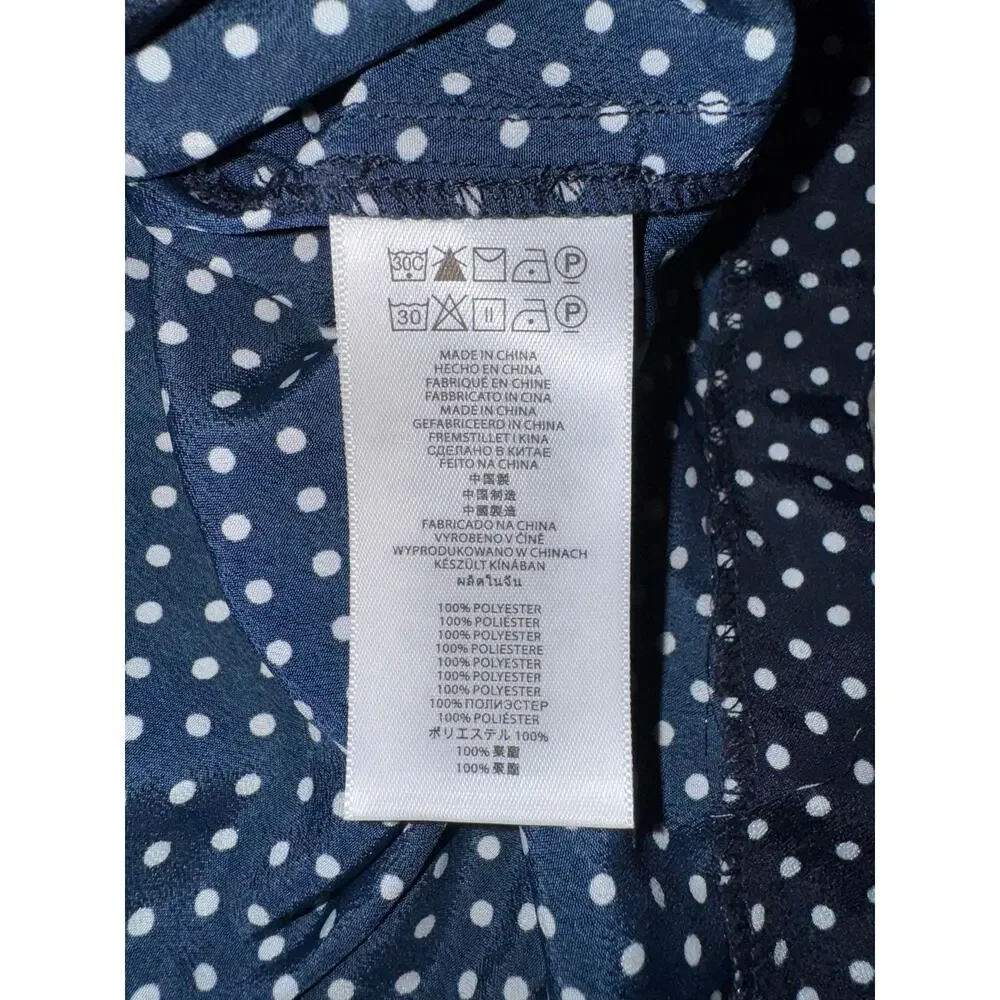 Michael Kors Women Navy Blue White Polka Dot Tunic Top Gold Buttons Size PS